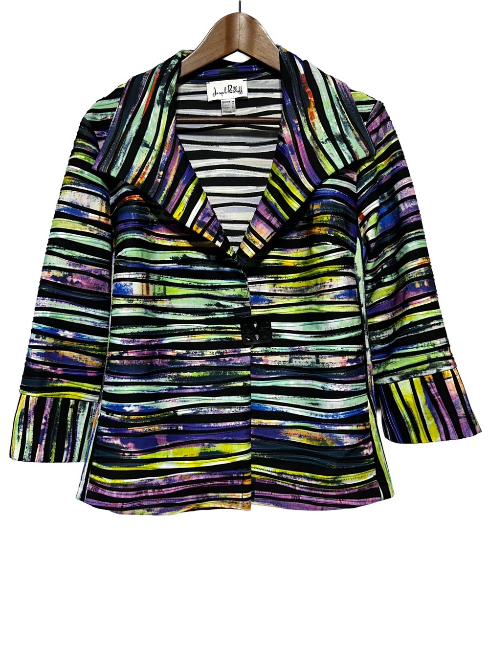 Joseph Ribkoff Abstract Watercolor Stripe Stretch Blazer Size 14